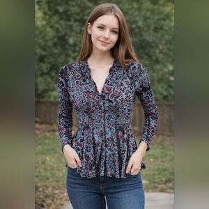 Snoskins Top Women's S Black Red Velvet Burnout Floral Whimsigoth Fairy Flowy